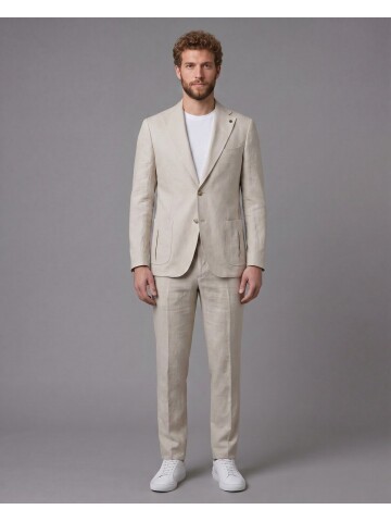 Light Beige Notch Lapel Slim Fit Patch Pocket 2-Button Suit
