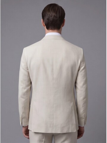 Açık Bej Sivri Yaka İki Düğmeli Slim Fit Takım Elbise