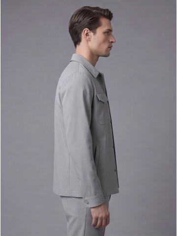 Light Grey Comfort Fit Shirt Collar Safari Pocket Sporty Suit