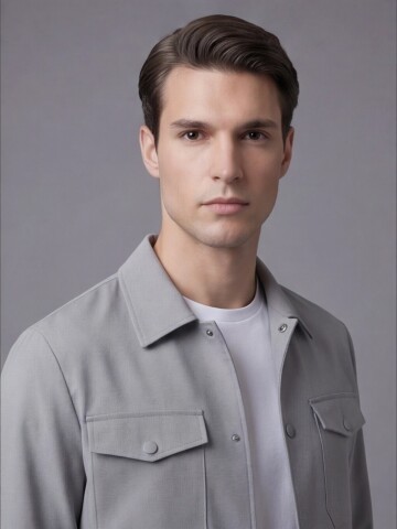 Light Grey Comfort Fit Shirt Collar Safari Pocket Sporty Suit