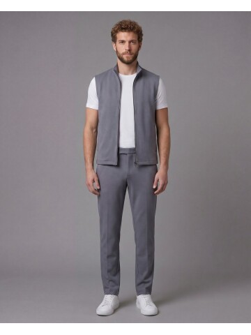 Açık Gri Gömlek Yaka Fermuarlı Comfort Fit Spor Takım Elbise