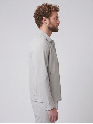 Açık Gri Gömlek Yaka Fermuarlı Spor Takım Elbise