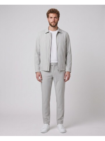 Açık Gri Gömlek Yaka Fermuarlı Spor Takım Elbise