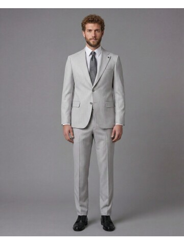 Light Grey Notch Lapel Comfort Fit Suit