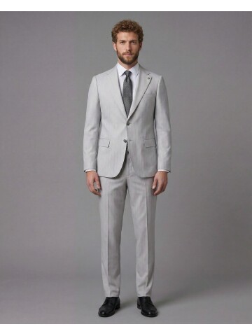 Light Grey Notch Lapel Comfort Fit Suit