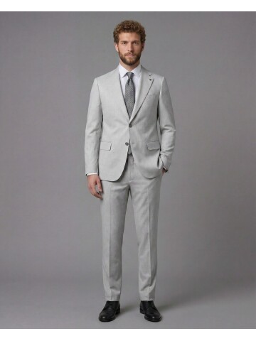 Light Grey Notch Lapel Comfort Fit Suit