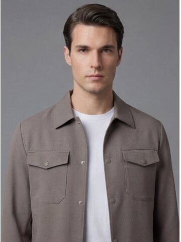 Light Brown Comfort Fit Shirt Collar Safari Pocket Sporty Suit