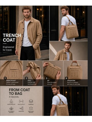 Açık Kahverengi Gömlek Yaka Beş Düğmeli Comfort Fit Tam Astarlı Yağmurluk