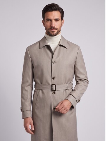 Açık Kahverengi Gömlek Yaka Oversize Trençkot