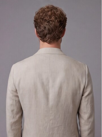 Açık Kahverengi Keten Sivri Yaka Comfort Fit Torba Cep 2 Düğme Takım Elbise