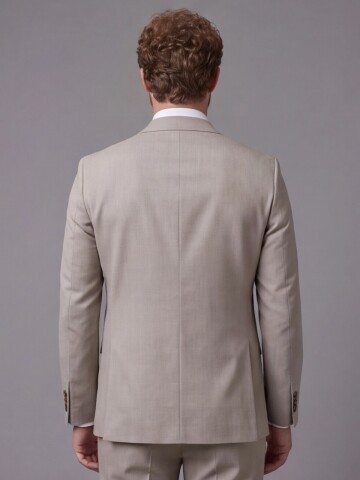 Açık Kahverengi Mono Yaka Comfort Fit 2 Düğmeli Takım Elbise