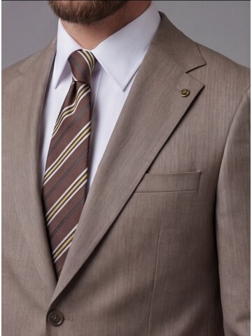 Açık Kahverengi Mono Yaka Comfort Fit Takım Elbise