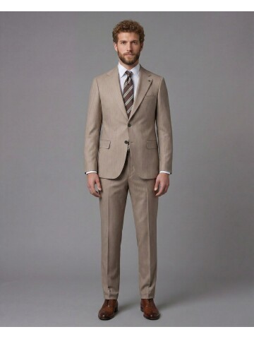 Light Brown Notch Lapel Comfort Fit Suit