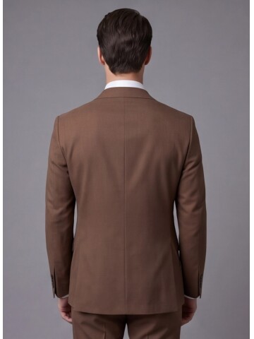 Açık Kahverengi Mono Yaka İki Düğmeli Slim Fit Takım Elbise