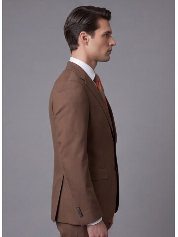 Açık Kahverengi Mono Yaka İki Düğmeli Slim Fit Takım Elbise