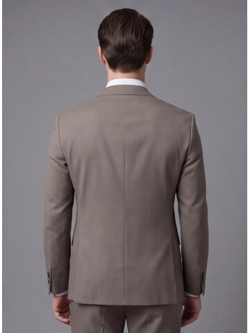 Açık Kahverengi Mono Yaka İki Düğmeli Slim Fit Takım Elbise