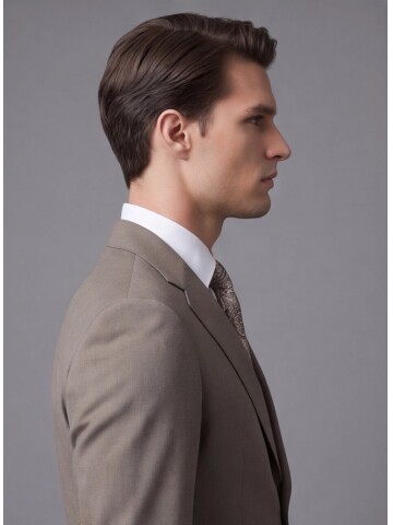 Açık Kahverengi Mono Yaka İki Düğmeli Slim Fit Takım Elbise