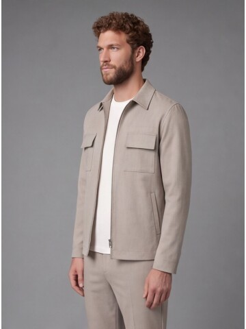 Light Brown Safari Pocket Zippered Sport Suit