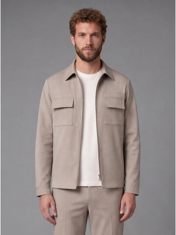 Light Brown Safari Pocket Zippered Sport Suit