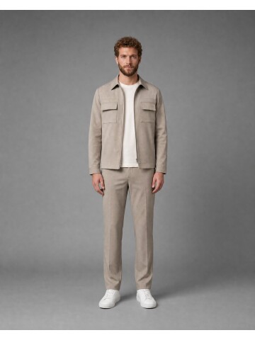 Light Brown Safari Pocket Zippered Sport Suit