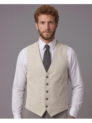 Açık Kahverengi Sivri Yaka Çift Düğmeli Slim Fit Yelekli Takım Elbise