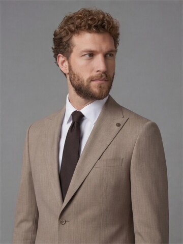 Light Brown Peak Lapel Comfort Fit Fully Lined Suit