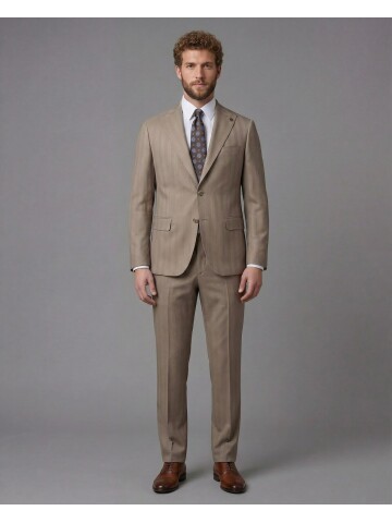 Mink Light Brown Peak Lapel Comfort Fit Fully Lined Suit