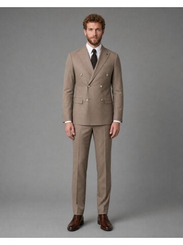 Light Brown Peak Lapel Double Breasted Suit