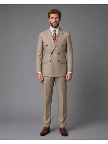 Light Brown Peak Lapel Double Breasted Suit