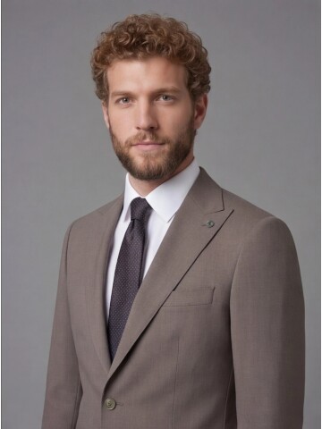 Açık Kahverengi Sivri Yaka Slim Fit 2 Düğme Torba Cep Takım Elbise