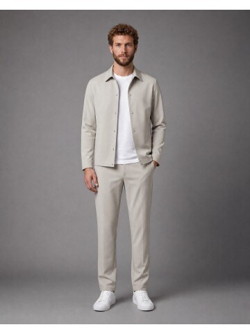 Light Brown Casual Shirt-Collar Comfort Fit Suit