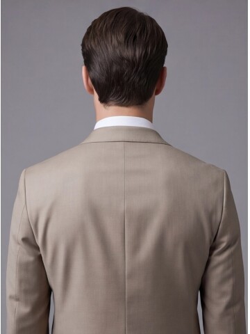 Açık Kahverengi Yünlü Sivri Yaka Comfort Fit Takım Elbise