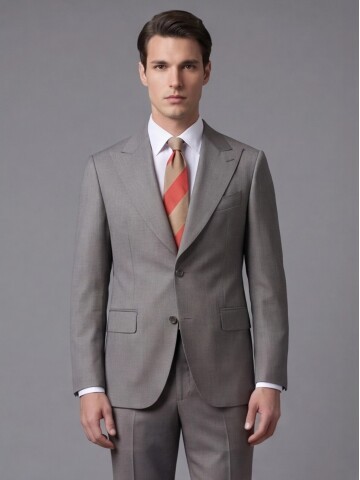 Açık Kahverengi Yünlü Sivri Yaka Comfort Fit Takım Elbise