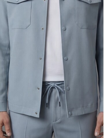Light Blue Comfort Fit Shirt Collar Safari Pocket Sporty Suit
