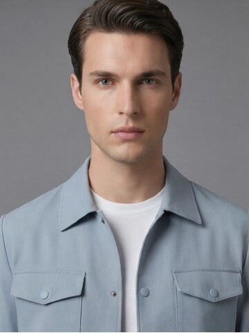 Light Blue Comfort Fit Shirt Collar Safari Pocket Sporty Suit