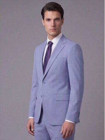 Açık Mavi Mono Yaka İki Düğmeli Slim Fit Takım Elbise