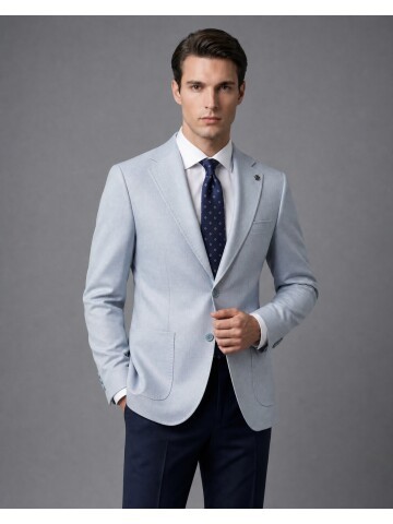 Light Blue Notch Lapel Slim Fit Patch Pocket Blazer