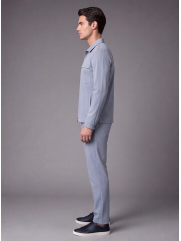 Light Blue Safari Pocket Comfort Fit Zip-Up Sporty Suit