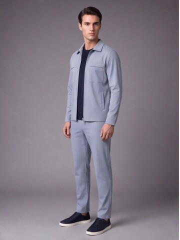 Light Blue Safari Pocket Comfort Fit Zip-Up Sporty Suit
