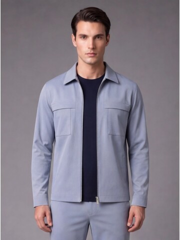 Light Blue Safari Pocket Comfort Fit Zip-Up Sporty Suit