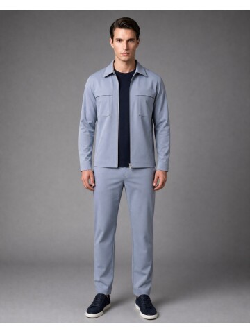Light Blue Safari Pocket Comfort Fit Zip-Up Sporty Suit