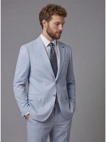 Light Blue Peak Lapel Comfort Fit Fully Lined Suit
