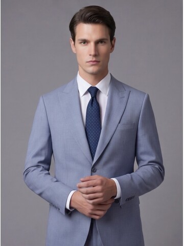 Açık Mavi Sivri Yaka İki Düğmeli Slim Fit Takım Elbise