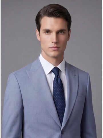 Açık Mavi Sivri Yaka İki Düğmeli Slim Fit Takım Elbise