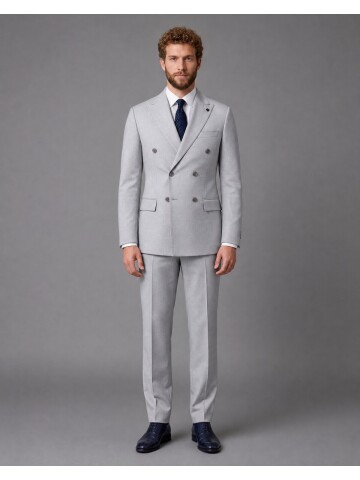 Light Blue Peak Lapel Double Breasted Suit