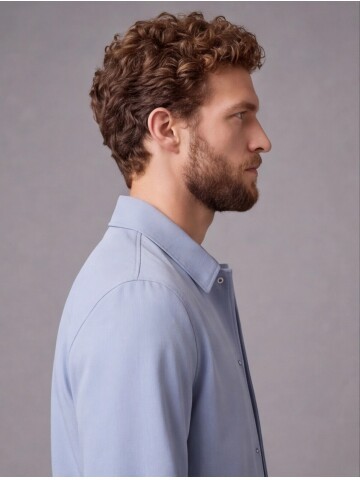 Light Blue Casual Shirt-Collar Comfort Fit Suit