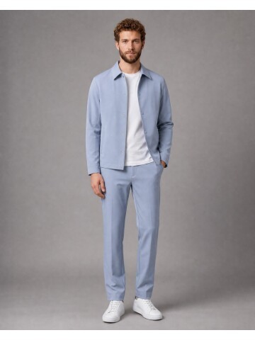 Light Blue Casual Shirt-Collar Comfort Fit Suit