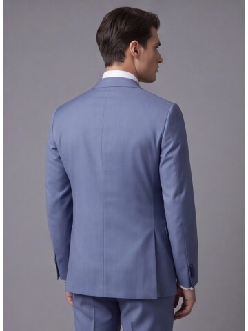 Açık Mavi Yünlü Sivri Yaka Comfort Fit Takım Elbise