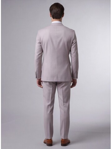 Açık Pembe Yünlü Sivri Yaka Comfort Fit Takım Elbise