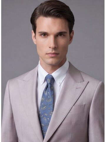 Açık Pembe Yünlü Sivri Yaka Comfort Fit Takım Elbise